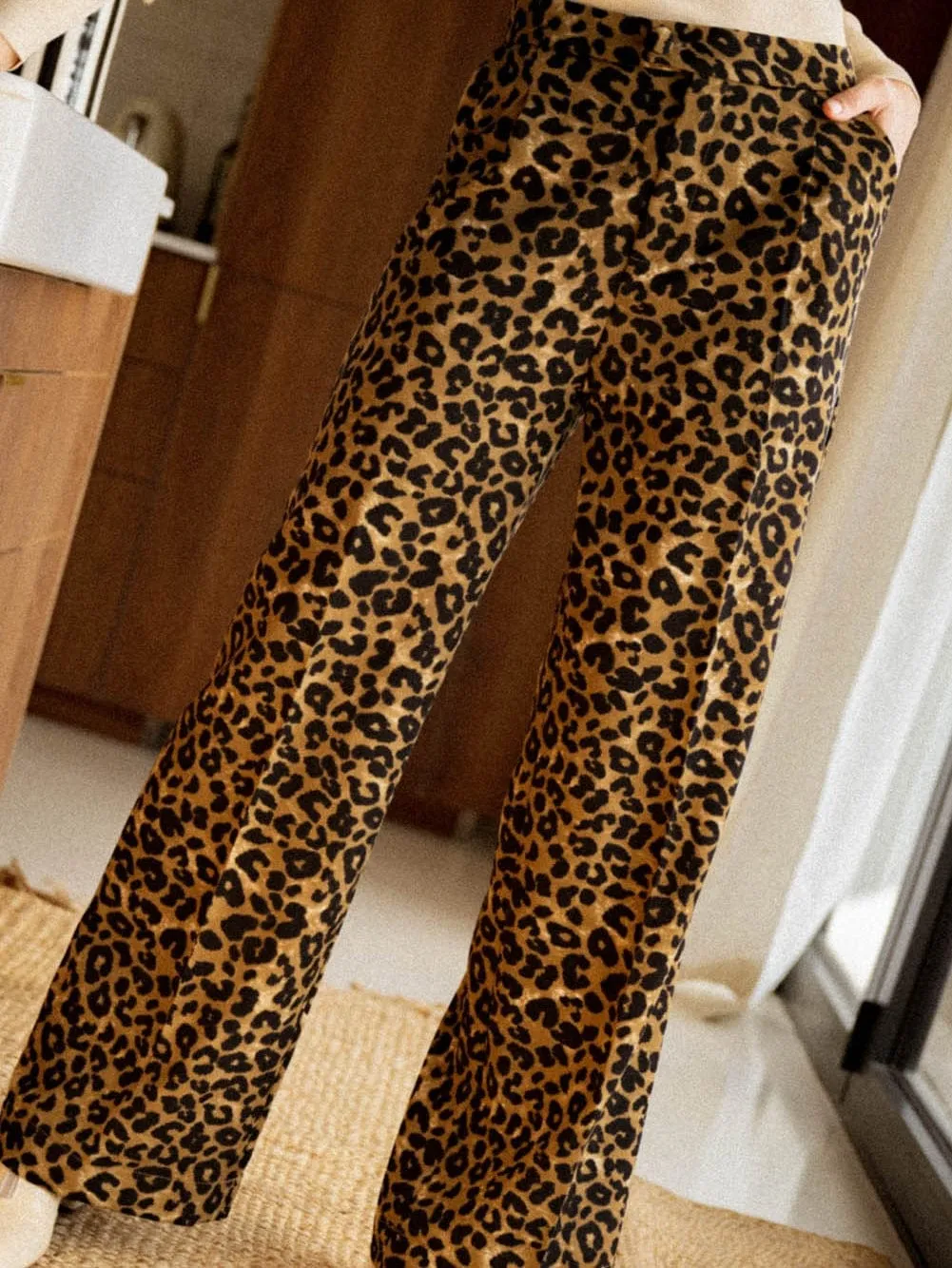 Animal Print Wide Leg Trousers