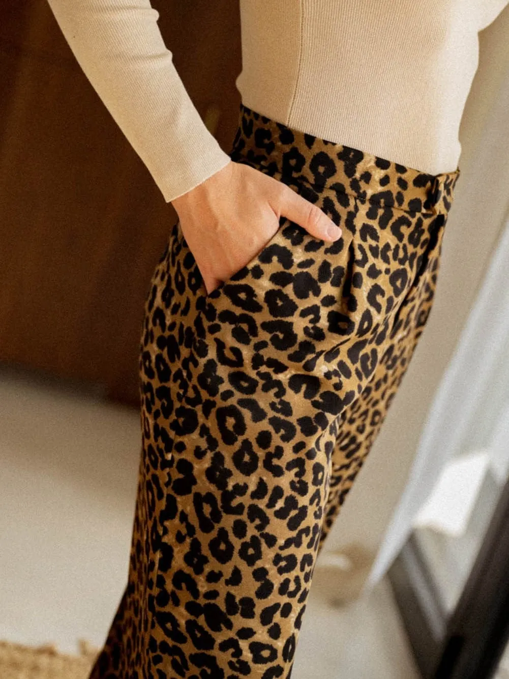 Animal Print Wide Leg Trousers