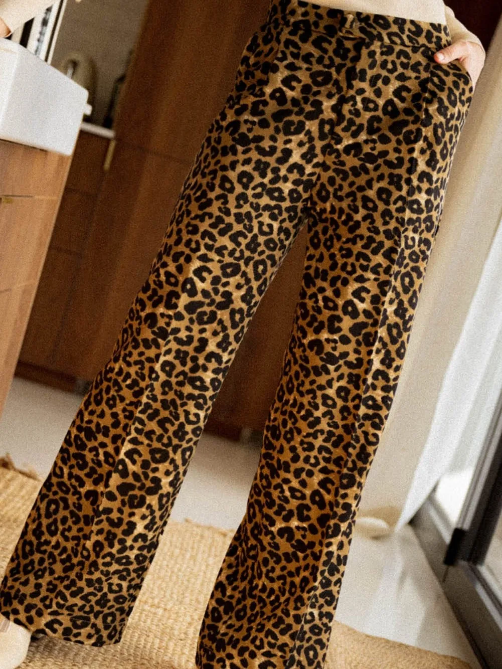 Animal Print Wide Leg Trousers