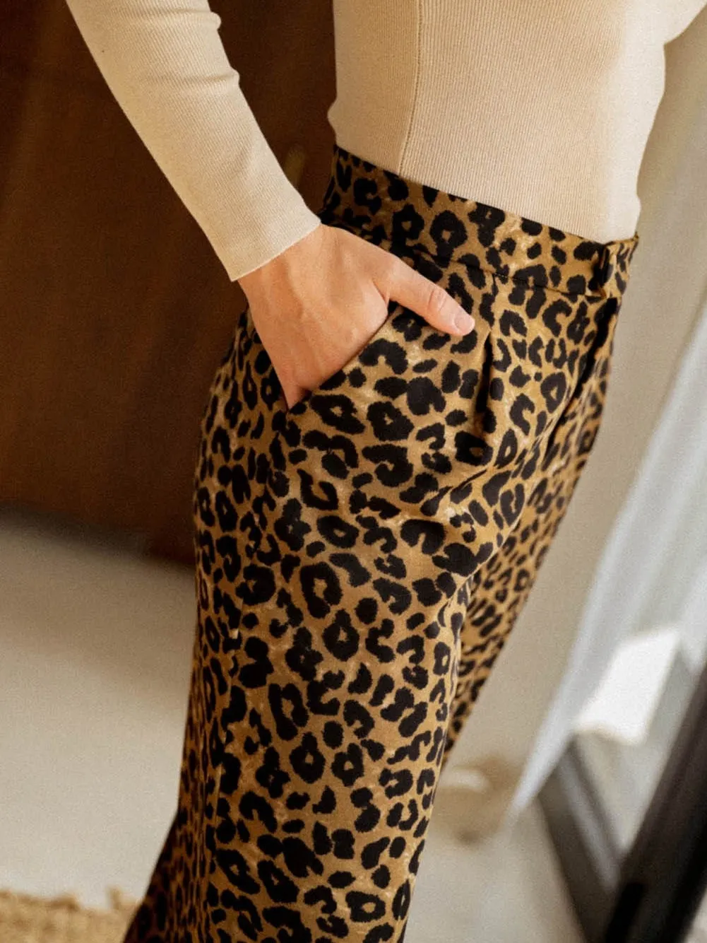 Animal Print Wide Leg Trousers