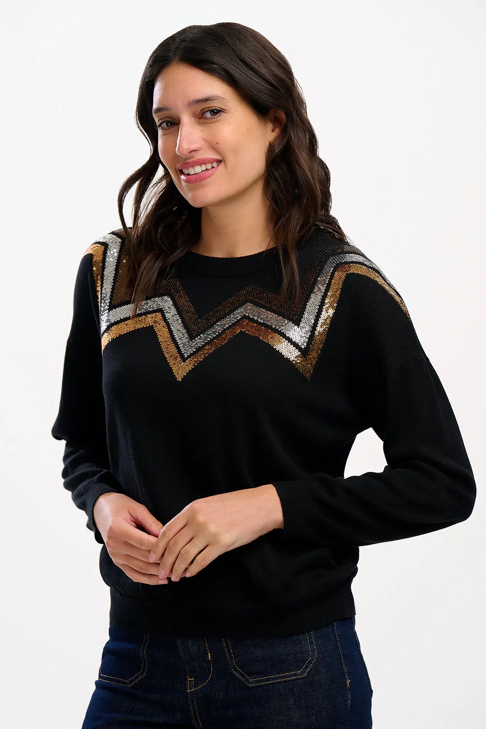Anjali Sequin Jumper - Black