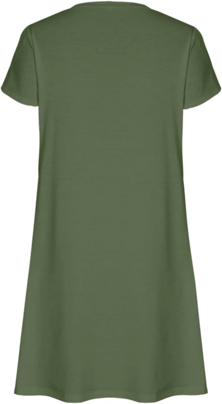 Beach Dresses for Women 2025 Summer Solid Basic Mini Dress Casual V Neck Short Sleeve Dresses with Pockets