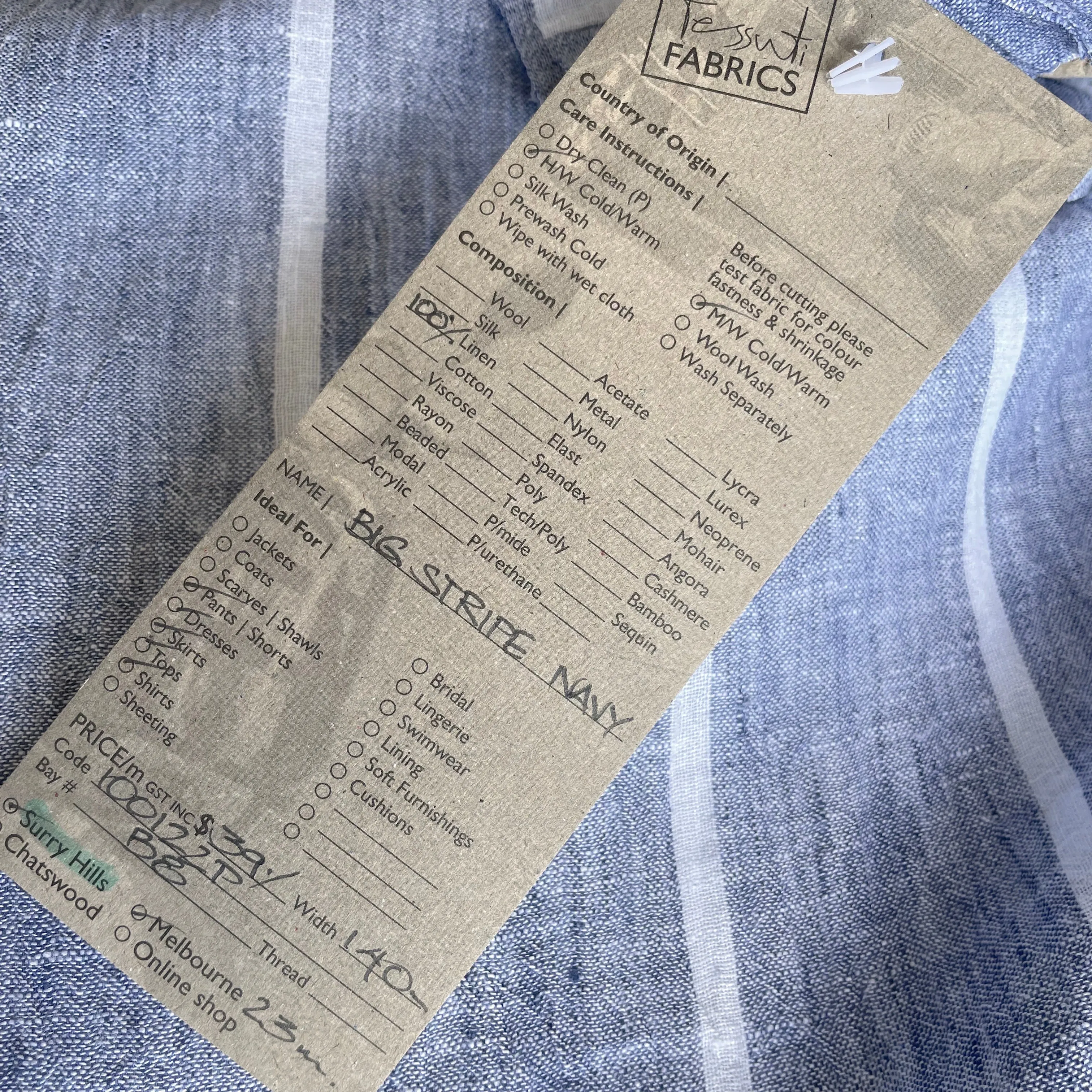 Big Stripe Navy Linen