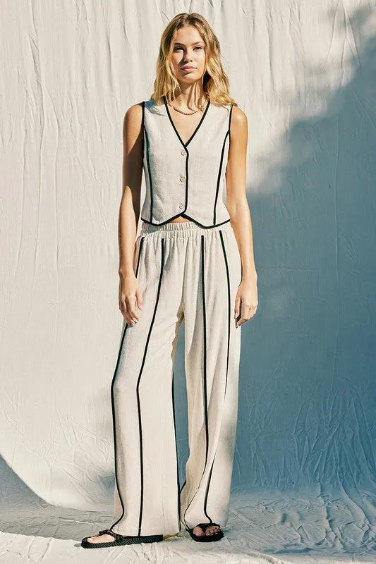Binding Linen Vest Top- Natural