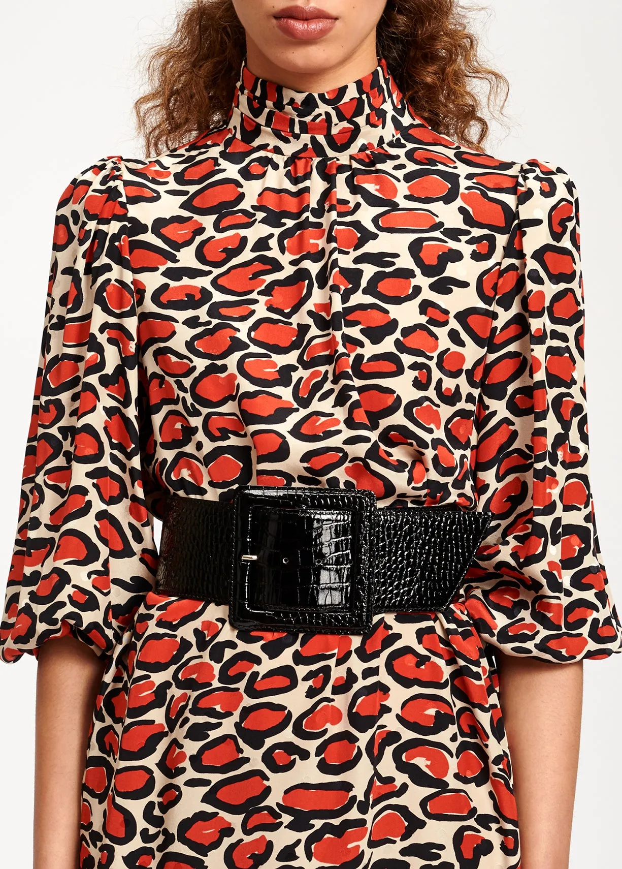 Black croc-effect wide leather belt
