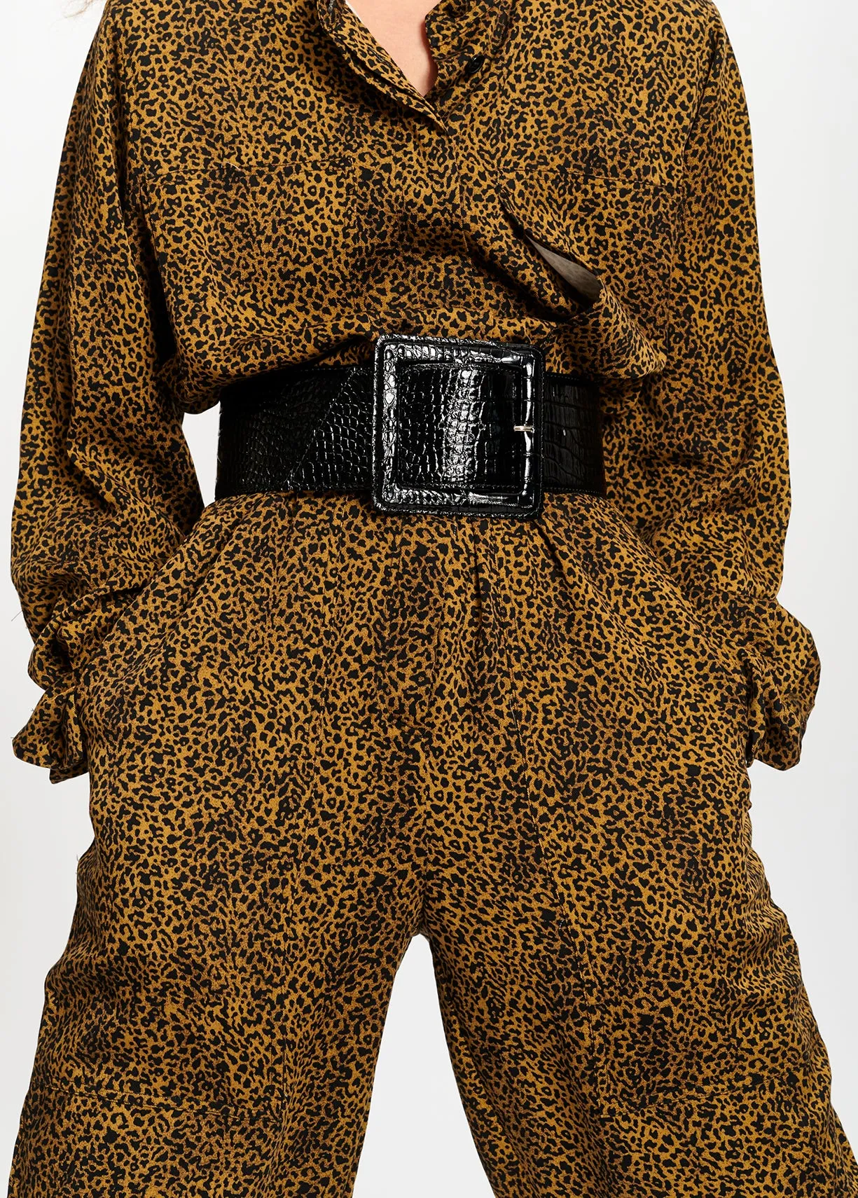 Black croc-effect wide leather belt