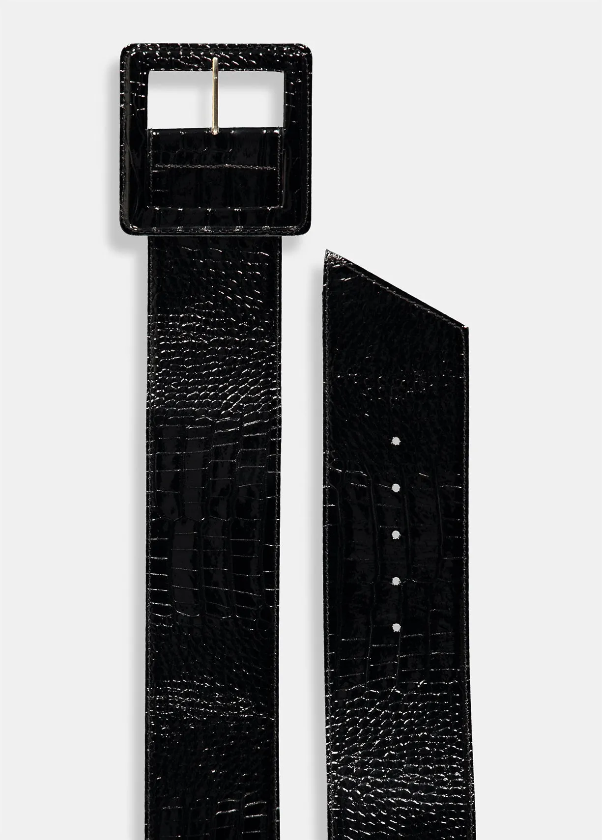 Black croc-effect wide leather belt