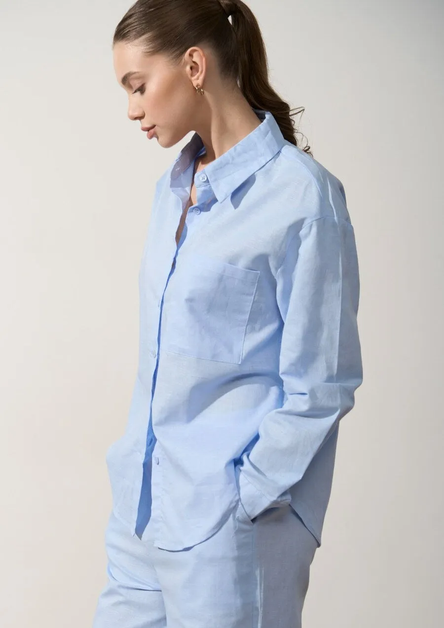 Blue Linen Blend Shirt