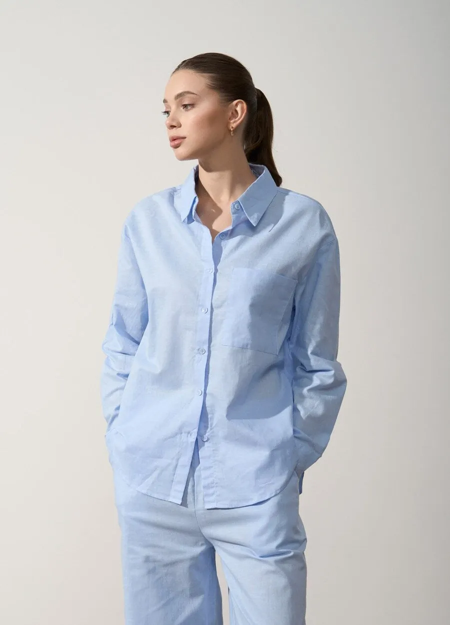 Blue Linen Blend Shirt