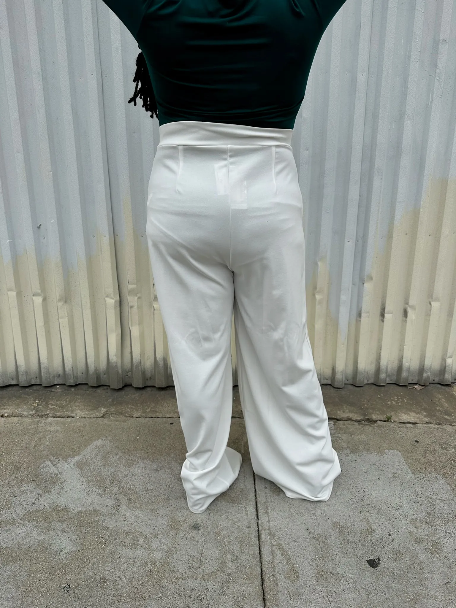 Boohoo White Wide Leg Trousers, Size 16