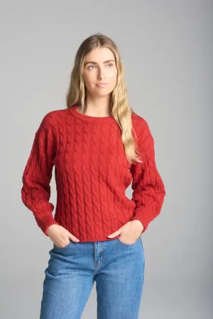 Cable Knit Crew Neck Sweater | Lava Red