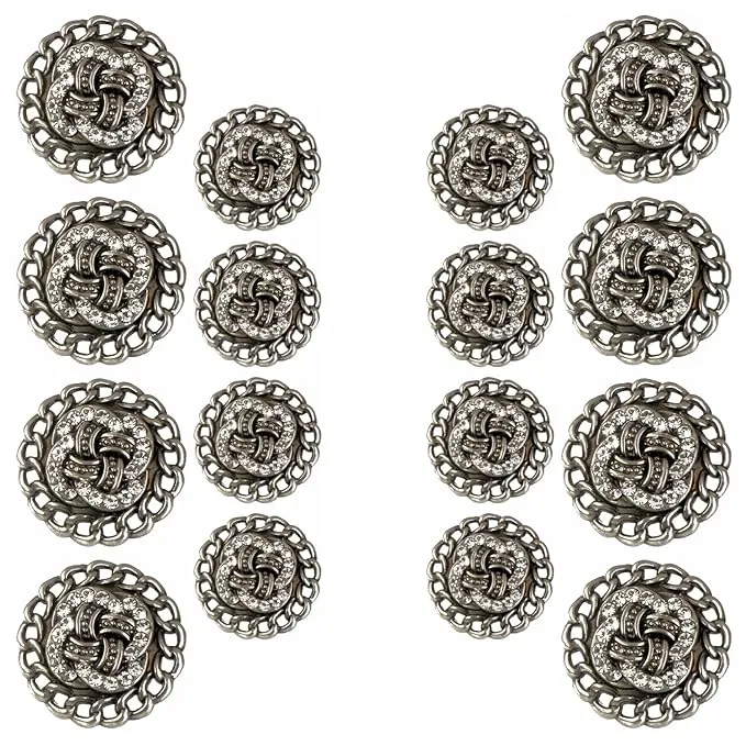 Circular Border Design with Diamond Accents Metal Buttons (8 Small   6 Big)