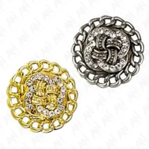 Circular Border Design with Diamond Accents Metal Buttons (8 Small   6 Big)