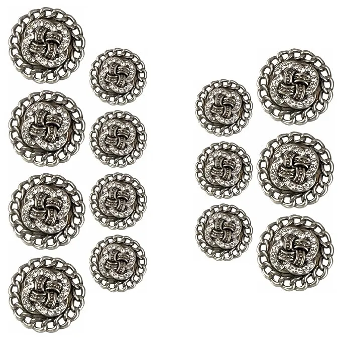 Circular Border Design with Diamond Accents Metal Buttons (8 Small   6 Big)