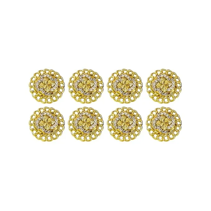 Circular Border Design with Diamond Accents Metal Buttons (8 Small   6 Big)