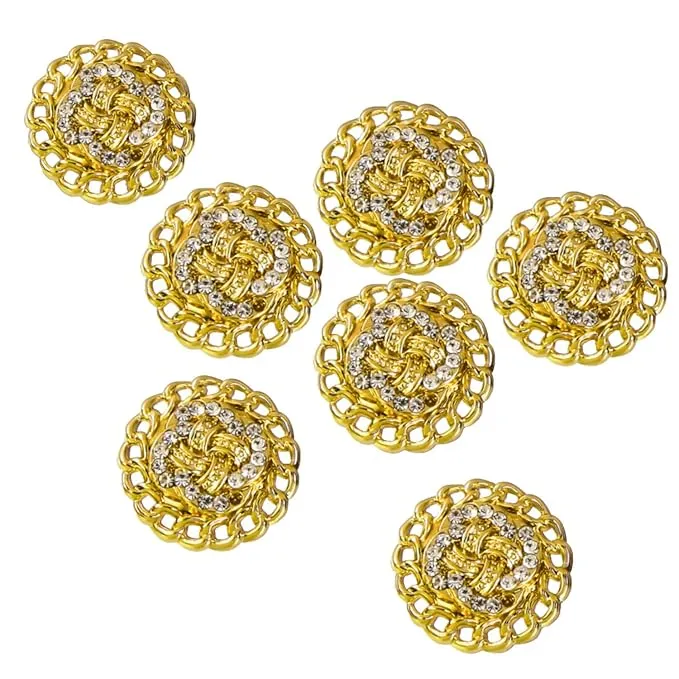 Circular Border Design with Diamond Accents Metal Buttons (8 Small   6 Big)