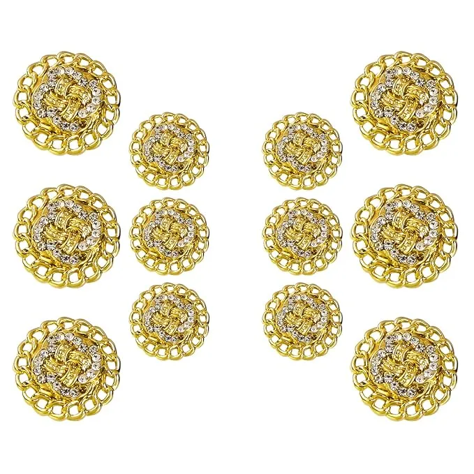 Circular Border Design with Diamond Accents Metal Buttons (8 Small   6 Big)