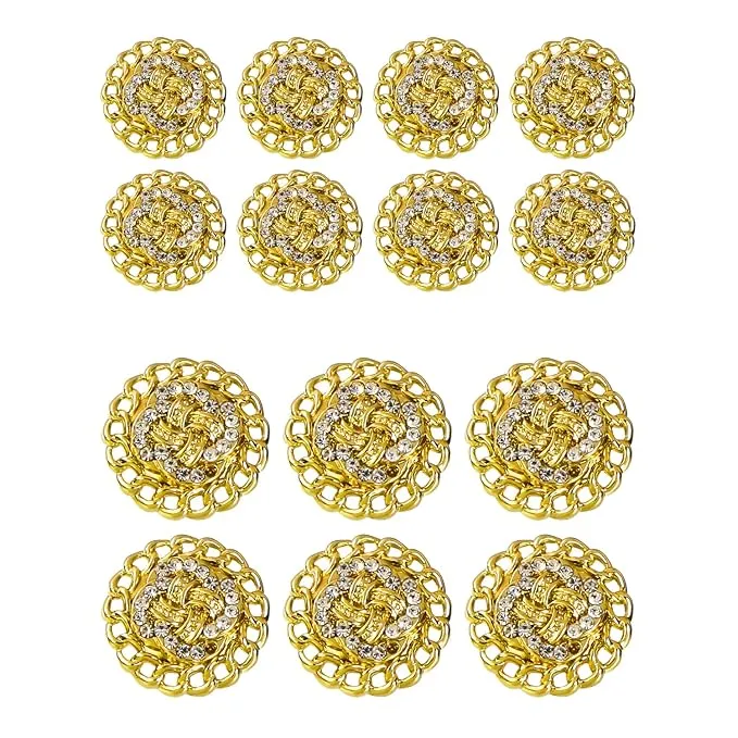 Circular Border Design with Diamond Accents Metal Buttons (8 Small   6 Big)