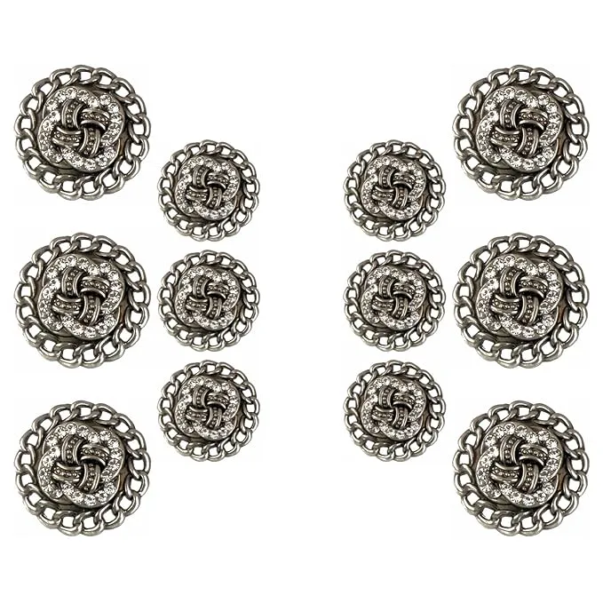Circular Border Design with Diamond Accents Metal Buttons (8 Small   6 Big)