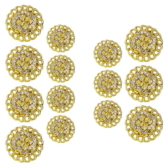 Circular Border Design with Diamond Accents Metal Buttons (8 Small   6 Big)
