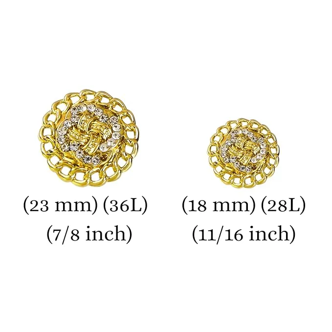 Circular Border Design with Diamond Accents Metal Buttons (8 Small   6 Big)