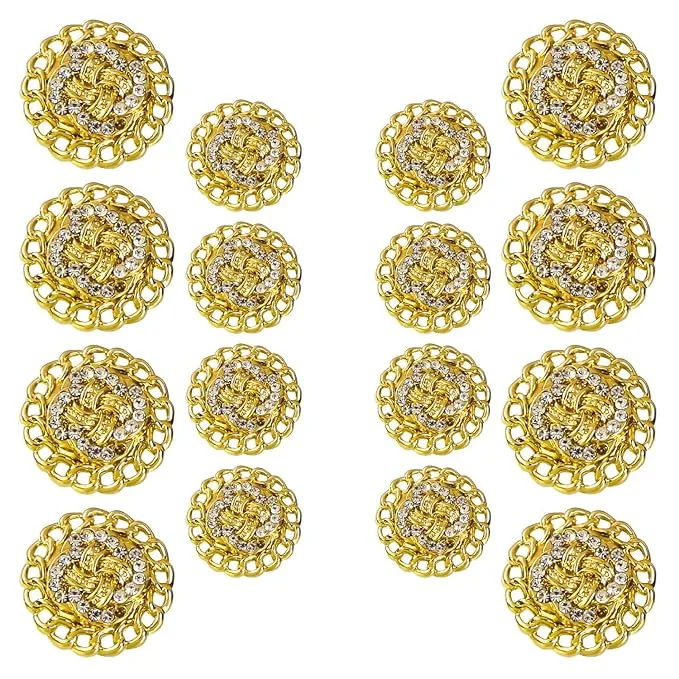 Circular Border Design with Diamond Accents Metal Buttons (8 Small   6 Big)