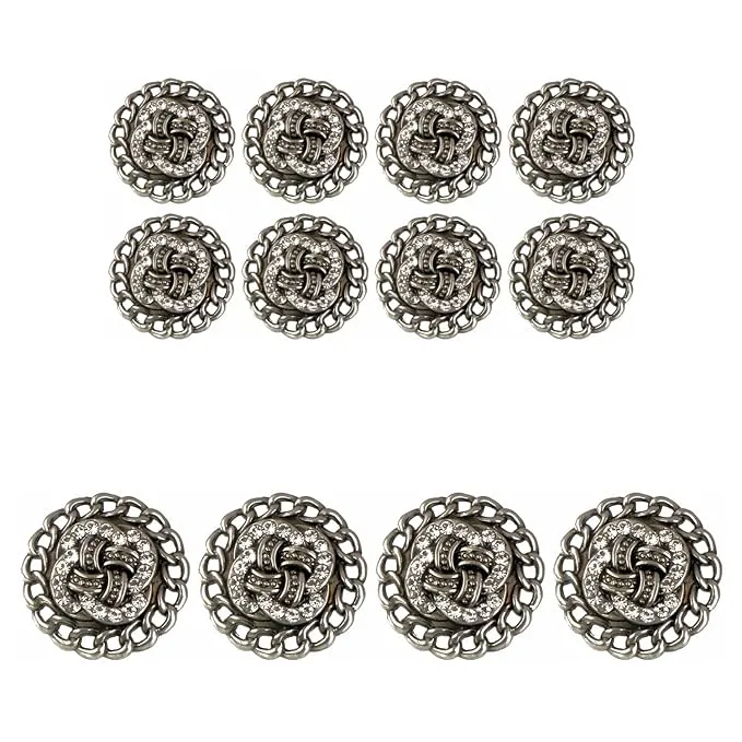 Circular Border Design with Diamond Accents Metal Buttons (8 Small   6 Big)