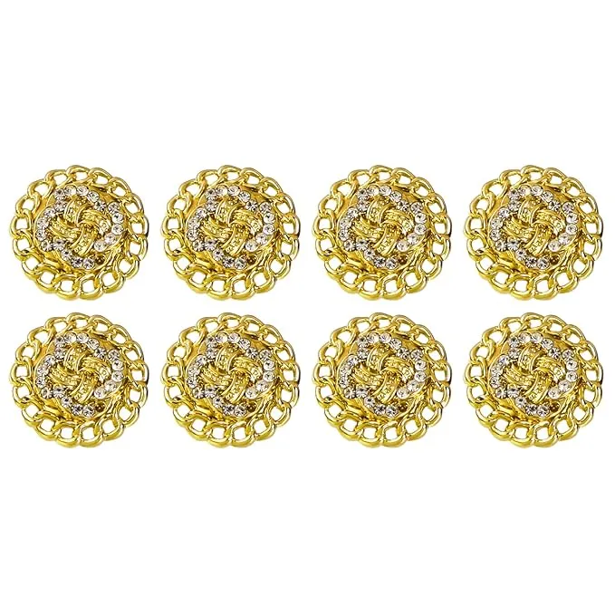 Circular Border Design with Diamond Accents Metal Buttons (8 Small   6 Big)