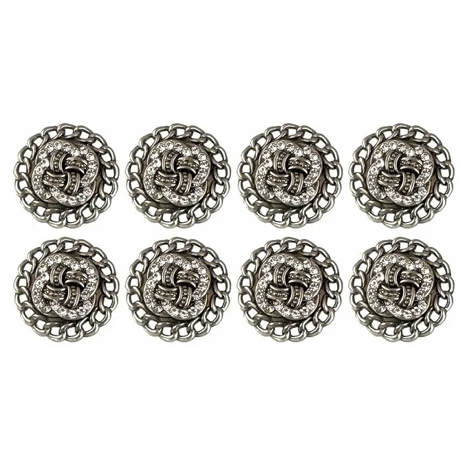 Circular Border Design with Diamond Accents Metal Buttons (8 Small   6 Big)
