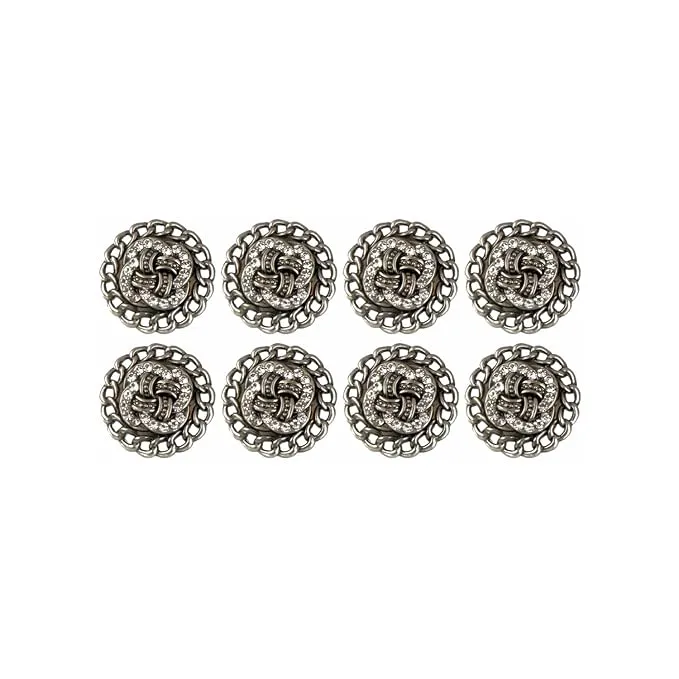 Circular Border Design with Diamond Accents Metal Buttons (8 Small   6 Big)