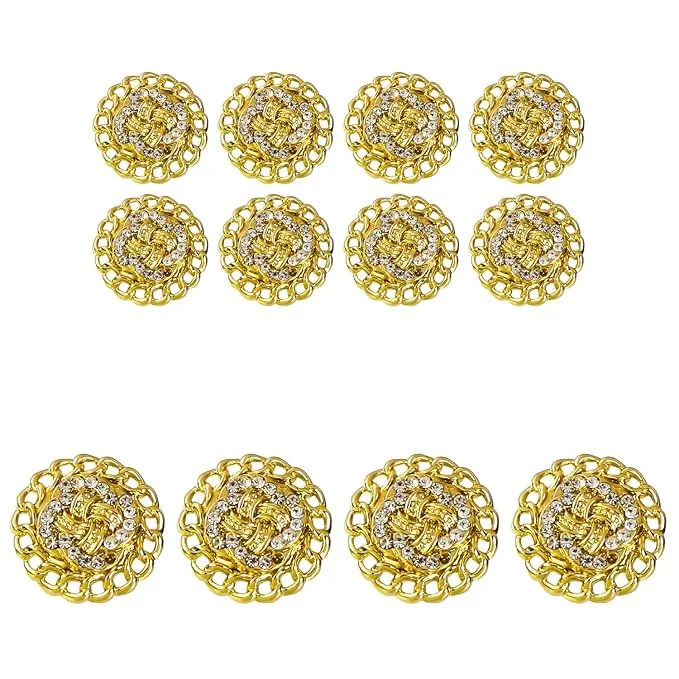 Circular Border Design with Diamond Accents Metal Buttons (8 Small   6 Big)