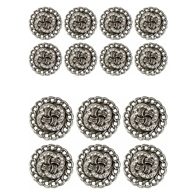 Circular Border Design with Diamond Accents Metal Buttons (8 Small   6 Big)