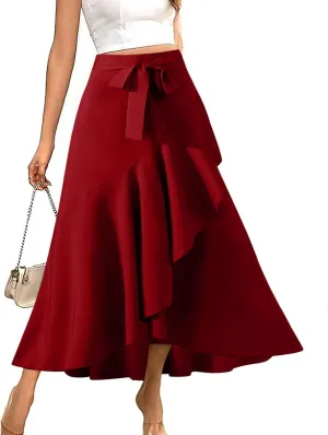 Elegant Ruffle Skirts for Women Irregular Hem Maxi Skirts Ladies Dressy Business Casual Skirt Work Outfits