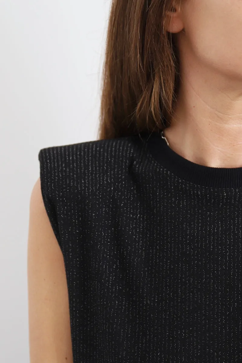 ELLIA - padded shoulders dress / black