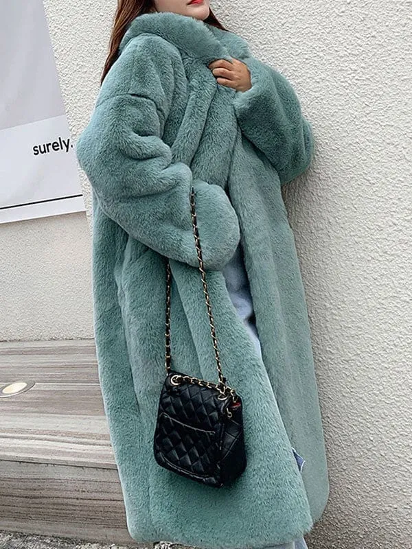 Faux Fur Coats For Women Hooded Long Sleeves Polyester Long Pink Winter Overcoat
