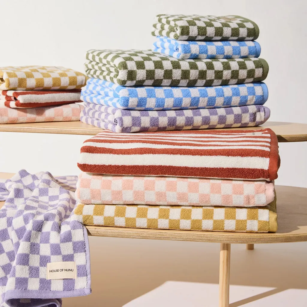 House of Nunu Bath Towel Lilac Purple Checks