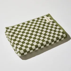 House of Nunu Bath Towel Olive Green Checks