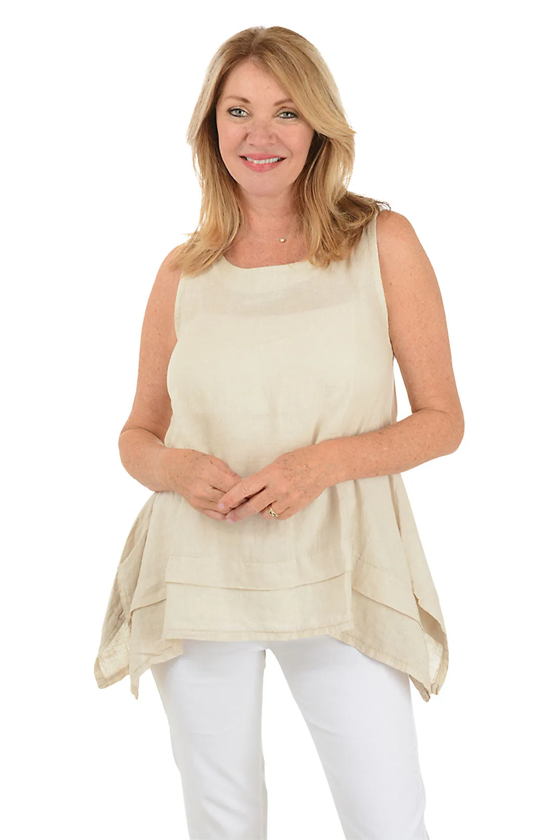 Linen Shark Bite Sleeveless Blouse