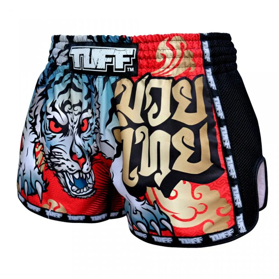 MRS303 TUFF Muay Thai Shorts Retro Style Red Cruel Tiger