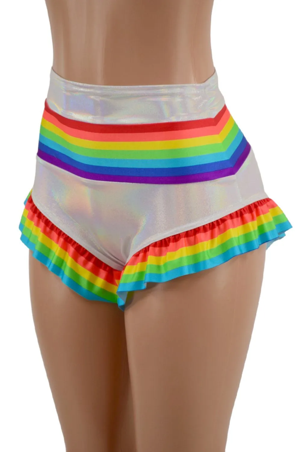 Retro Rainbow Siren Shorts with Rainbow Leg Ruffle