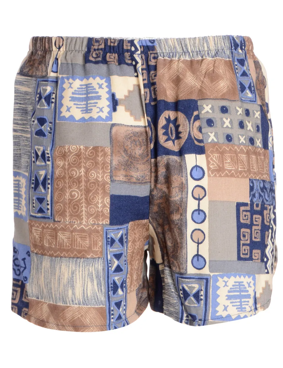 Reworked Curved Hem Geometric Summer Shorts - W26