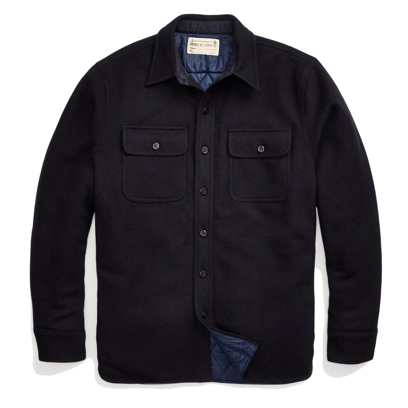 RRL by Ralph Lauren Quilted Wool Melton Overshirt Navy / Blue