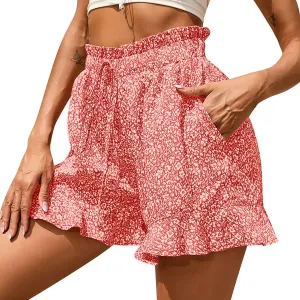 Rvidbe Flowy Shorts for Women Casual Boho Floral Skorts Ruffle Mini Skirts Summer Lightweight Chiffon Butterfly Shorts