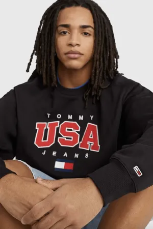 TOMMY JEANS USA CREW - BLACK