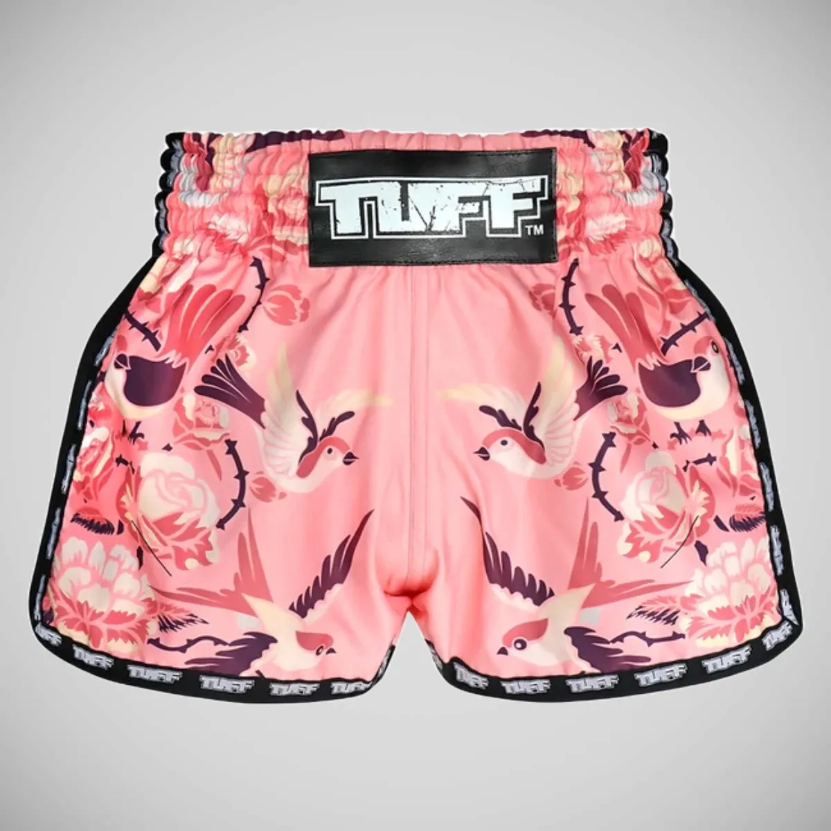 TUFF Sport MRS302 Retro Style Pink Birds with Rosesa Muay Thai Shorts