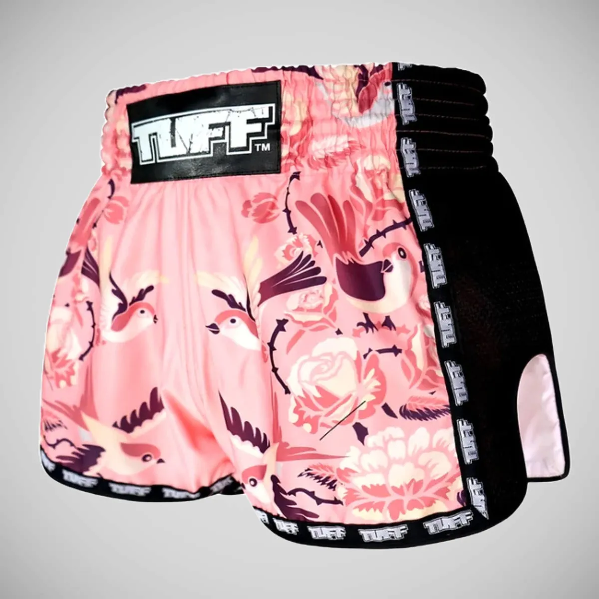 TUFF Sport MRS302 Retro Style Pink Birds with Rosesa Muay Thai Shorts