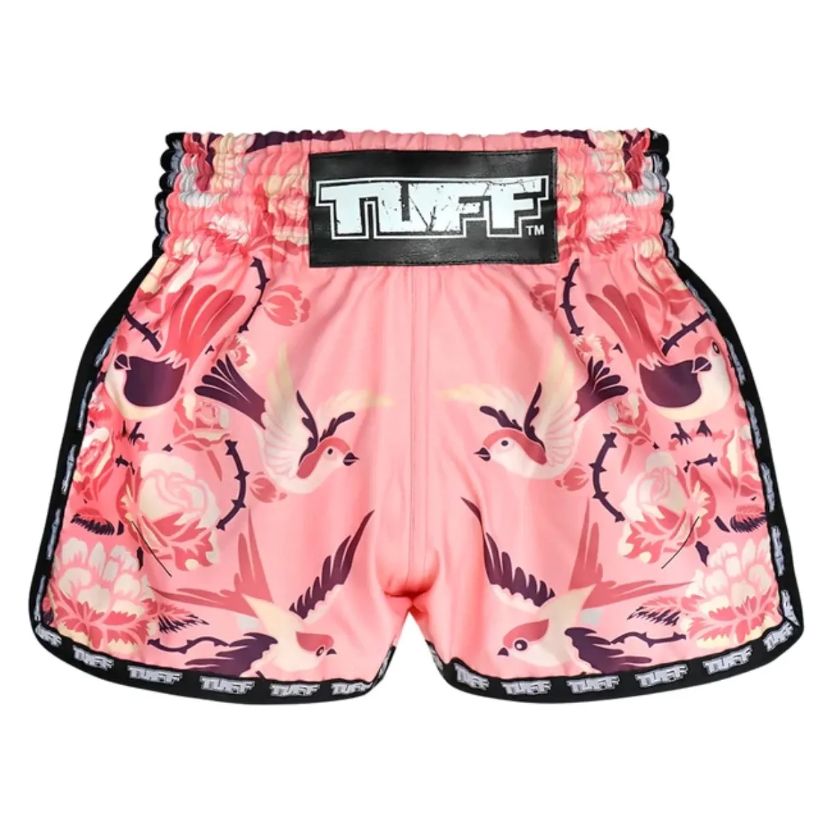 TUFF Sport MRS302 Retro Style Pink Birds with Rosesa Muay Thai Shorts