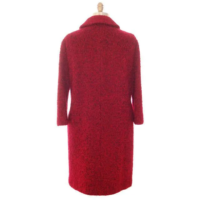 Vintage Mohair Boucle Sack Coat  Red/ Black 1950s Womens  Medium