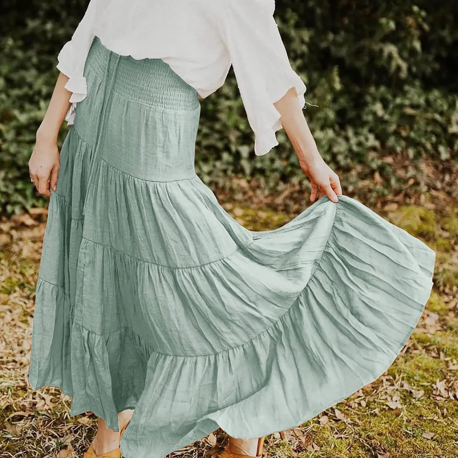 Women Summer Maxi Skirt Elastic High Waist Flowy Boho Casual Tiered Aline Long Beach Skirts 2024 Trendy Outfits