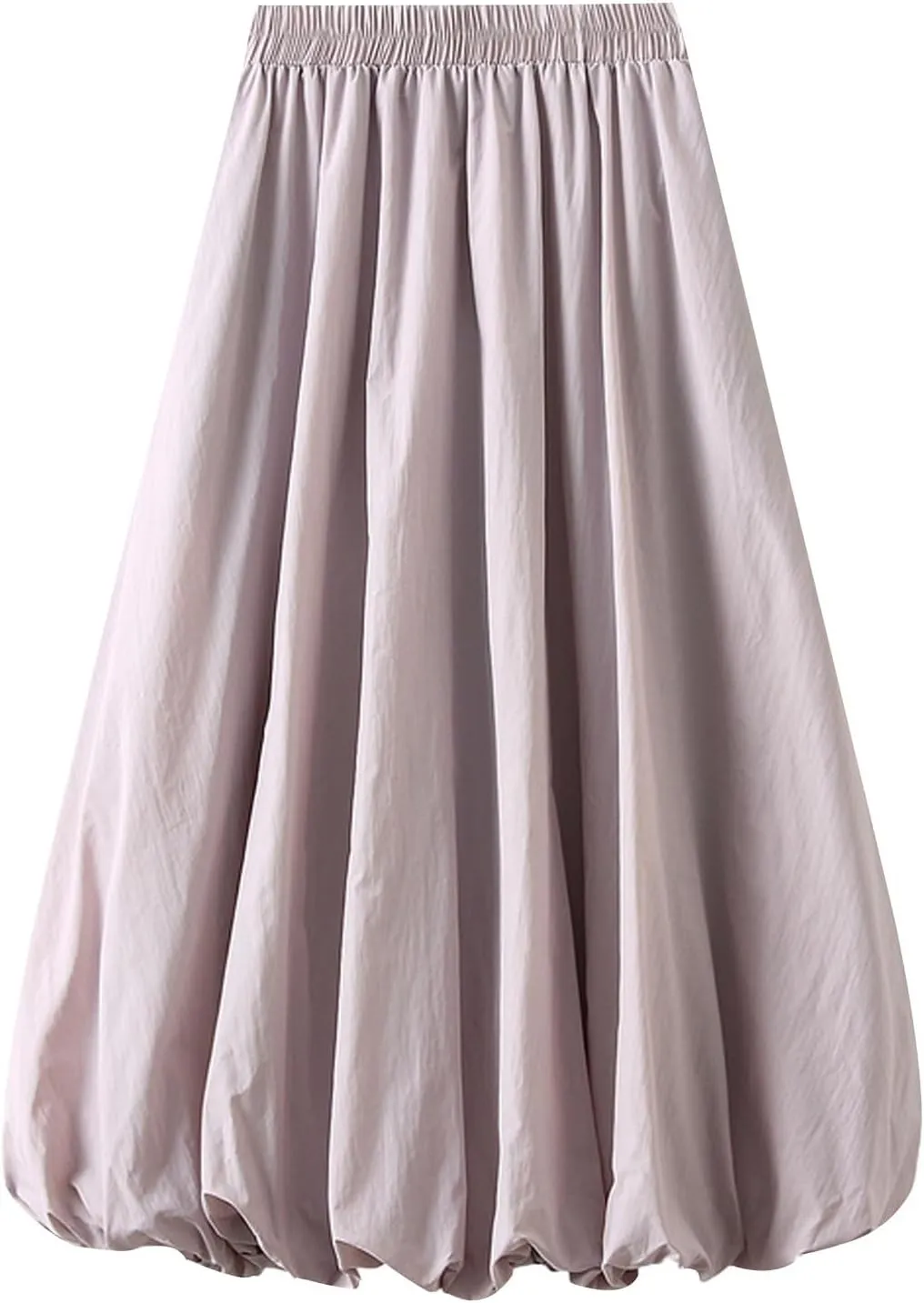 Womens Casual Boho Skirts Solid Lantern Skirt Trendy Pleated Elastic Waist Flower Bud A-line Skirt Beach Half Dress